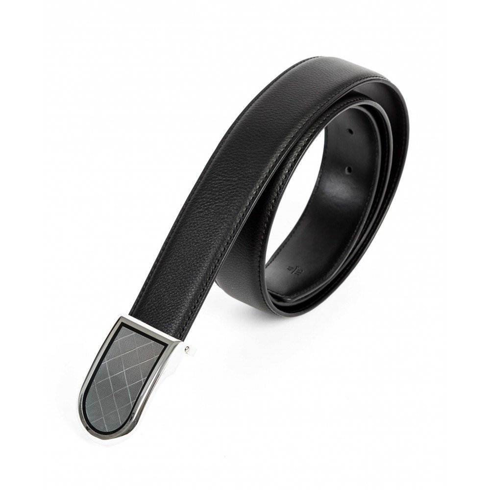 Колан ENZO NORI модел LIONE естествена кожа черен със сребриста тока тип плочка