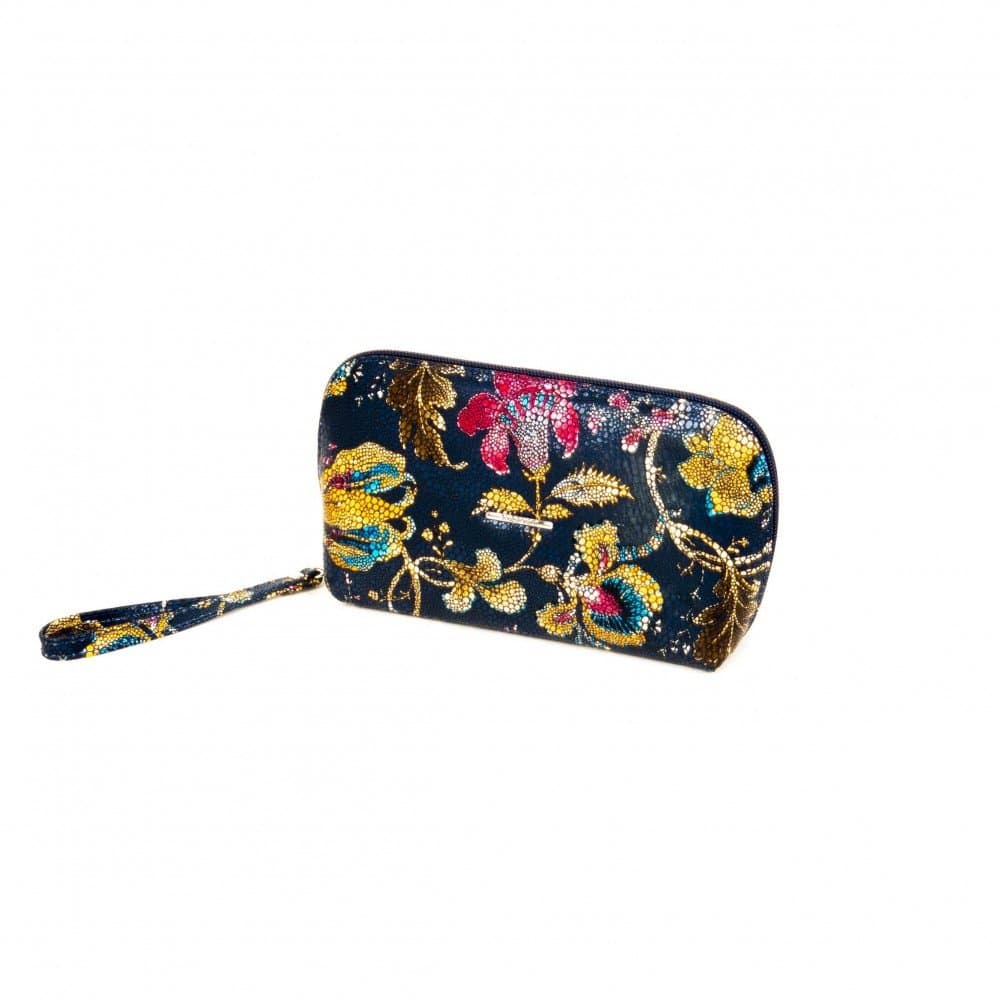 Подаръчен комплект несесер за грим и ключодържател SCARLET син с цветя