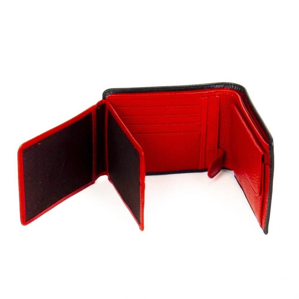 Мъжки портфейл ENZO NORI модел FATE естествена кожа черен-червен