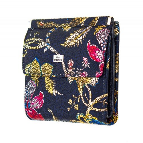 Малко дамско портмоне ENZO NORI модел MINI естествена кожа син с цветя